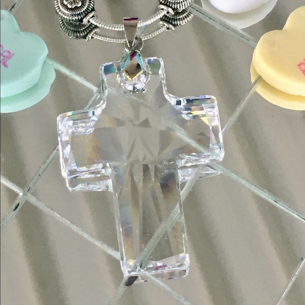Swarovski Crystal Cross on Sterling Silver Rope Chain